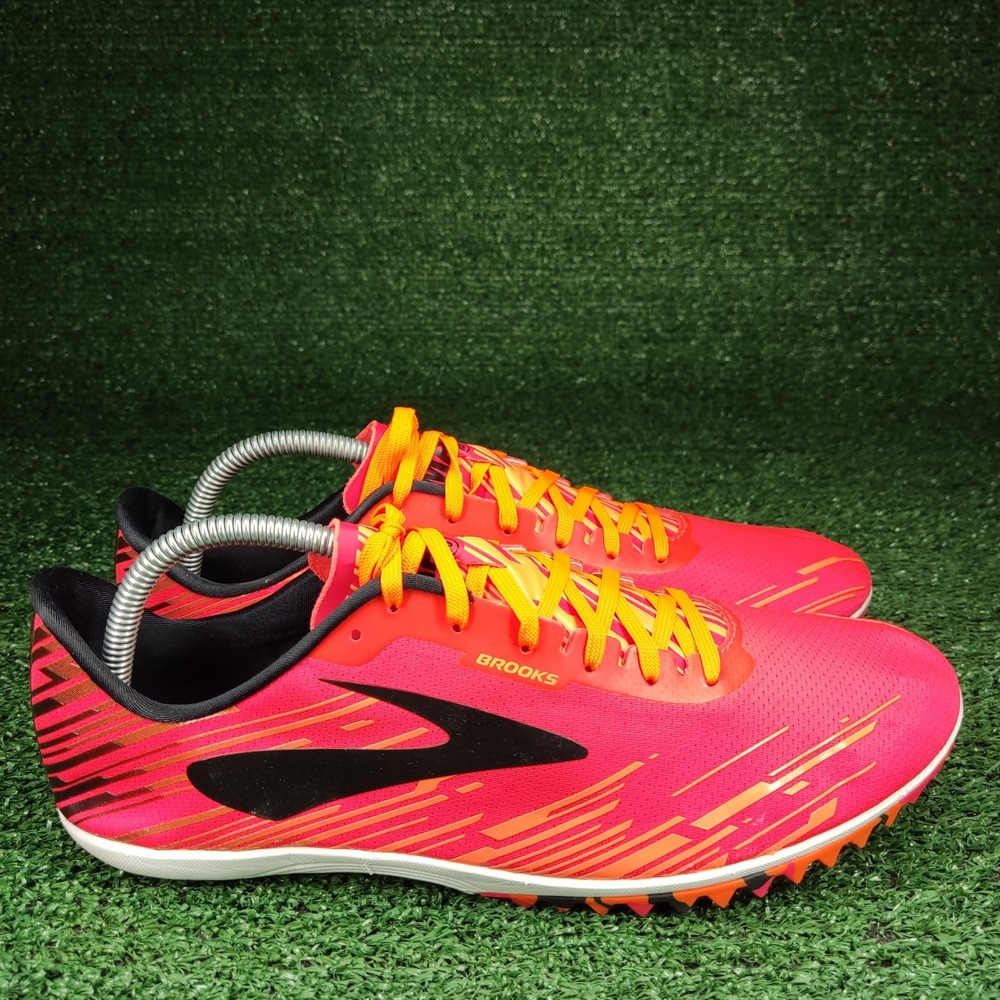 Brooks Mach 18 Mens 12 Pink Orange Cross Country Spikes Racing Shoes 1202281B667